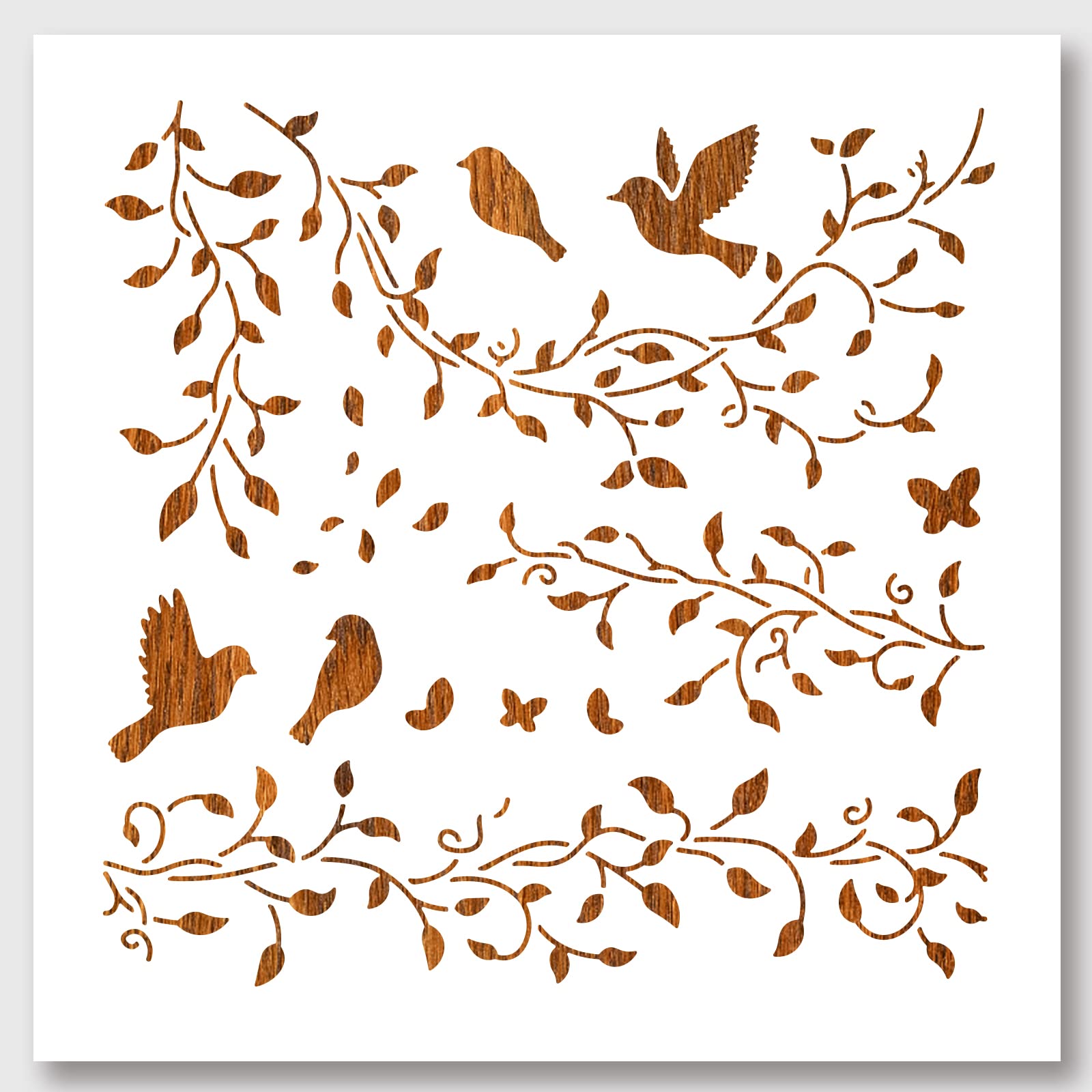 NBEADS Vines Birds Stencil, Spring Stencils Reusable Plant Stencils DIY Art and Craft Stencils 11.8×11.8 Inch for Painting on Wood Canvas Paper