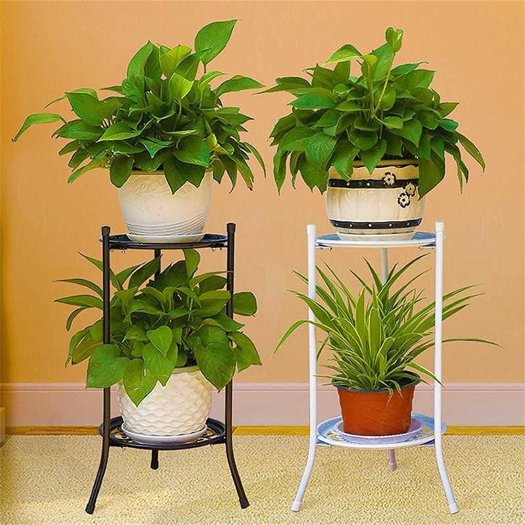 2 Layers Flower Stand Metal Plant Pot Stand Flower Display Shelf For Flower Pots Garden Balcony(Onecolor)