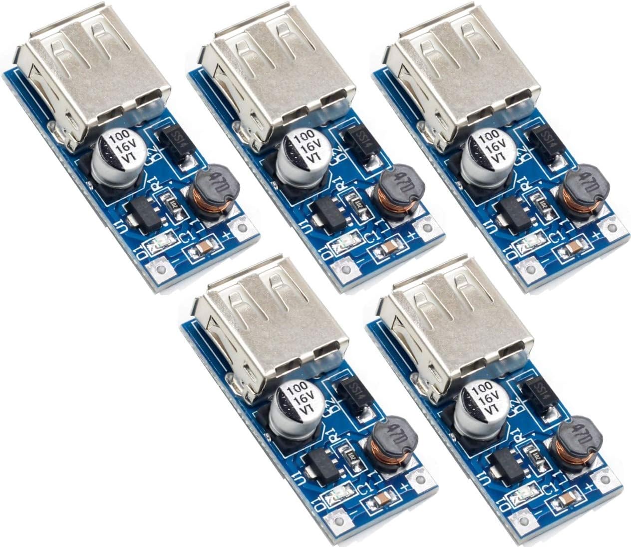 TECNOIOT 5pcs 0.9V-5V DC-DC to 5V USB Voltage Converter Step Up Power Supply Module