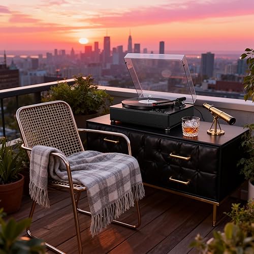 Miniatura 10 de Reproductor de discos de vinilo con altavoces estéreo integrados, tocadiscos de entrada y salida Bluetooth, reproductores LP de 3 velocidades de