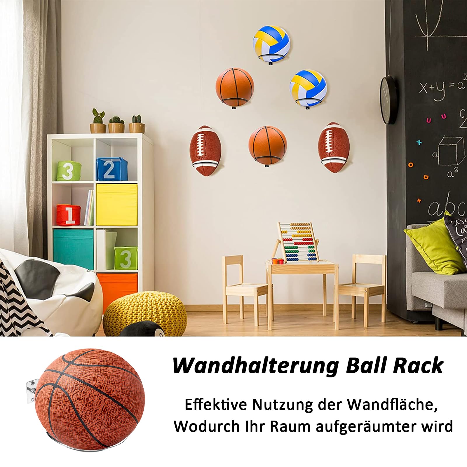 HTRTRR 4 Soportes Para Balones De Pared, Soporte Para Balones De Baloncesto De Pared De Metal, Soporte De Pared Para Baloncesto, Fútbol, Voleibol, Rugby, Expositor De Balones Con 12 Tornillos