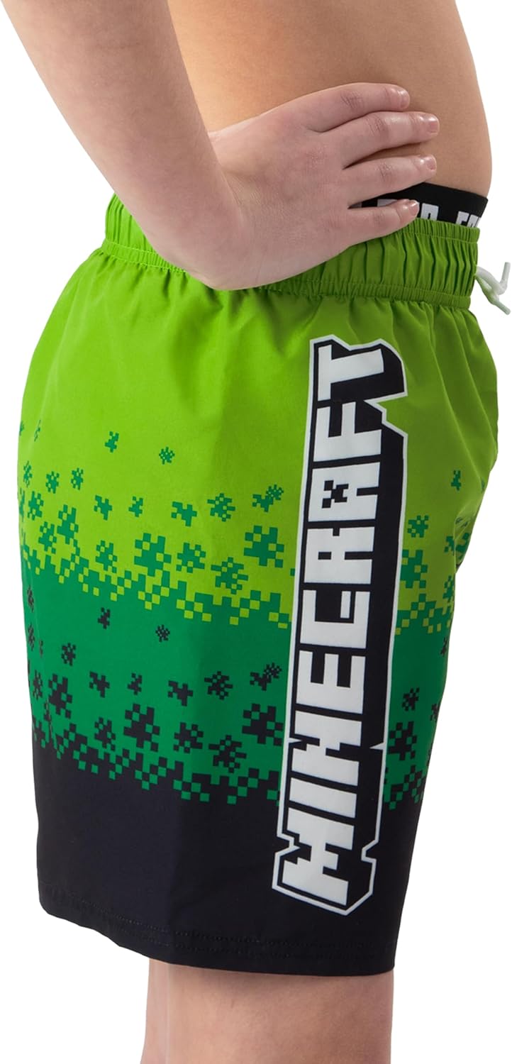 Minecraft Swim Trunks, Creeper Boys Swim Shorts, Gaming Kids Swimwear for Summer