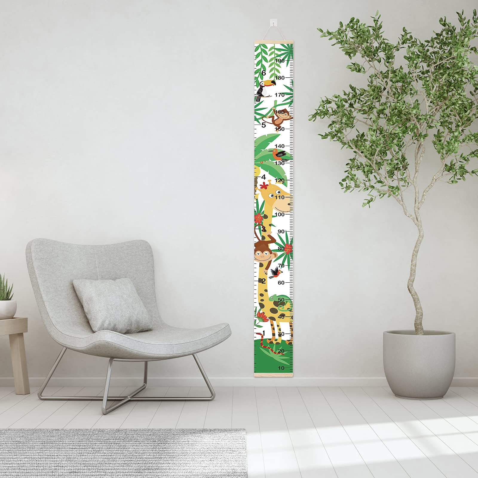 Toise Bébé Murale à Suspendre Règle pour Enfants,Dinosaure Règle Hauteur à Suspendre pour Mesure Croissance,Bébé Enfants Regle Taille Garçon Fille Décoration Chambre 200cm x 20cm.