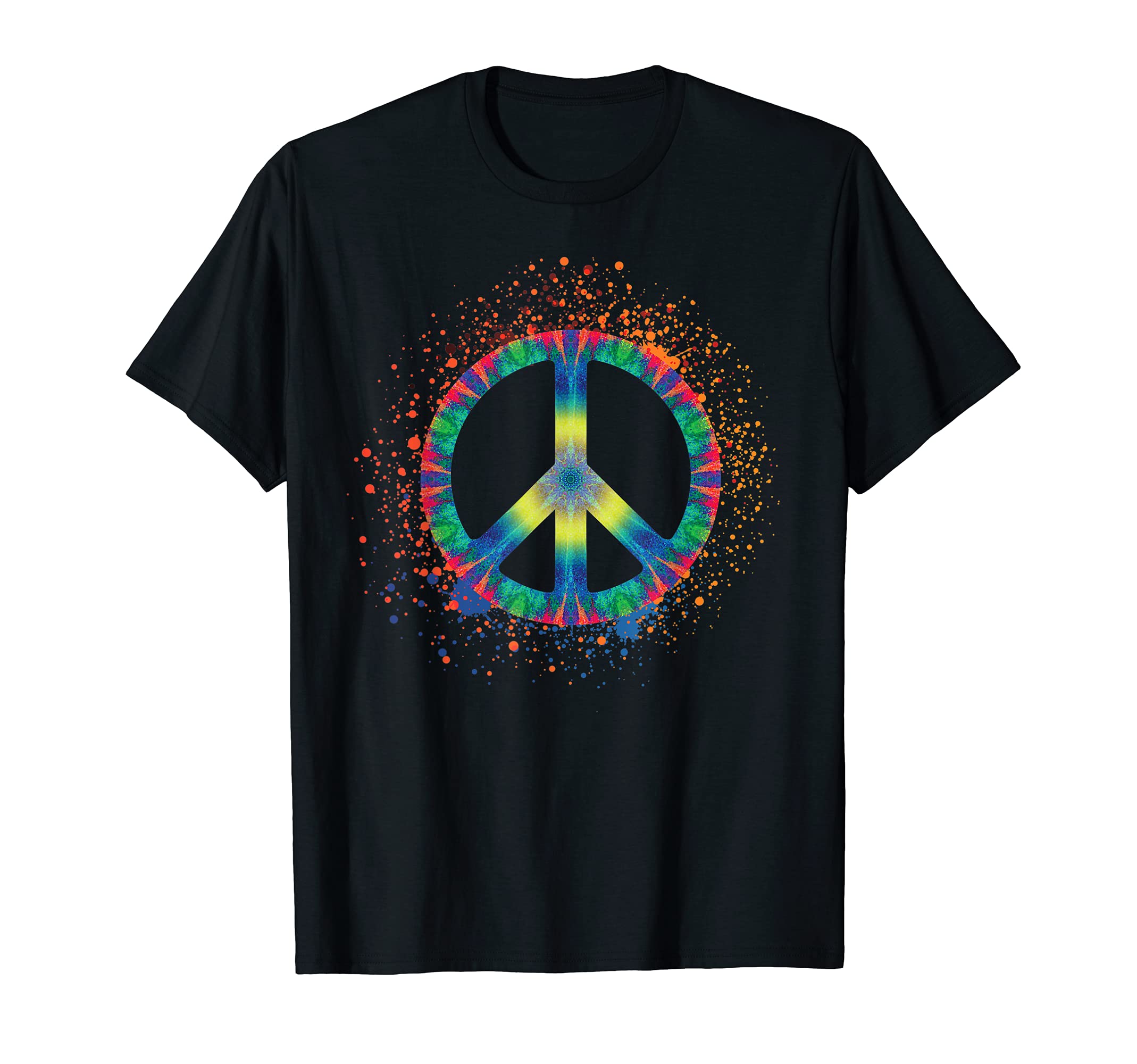 Peace Sign Paint Splatter Colorful Hippie Tie Dye Mandala T-Shirt