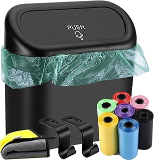 Car Trash Can with Lid, Hanging Mini Vehicle Trash Bin with 105 Car Trash Bags and 2 Car Hooks, Car Dustbin Garbage Organi...