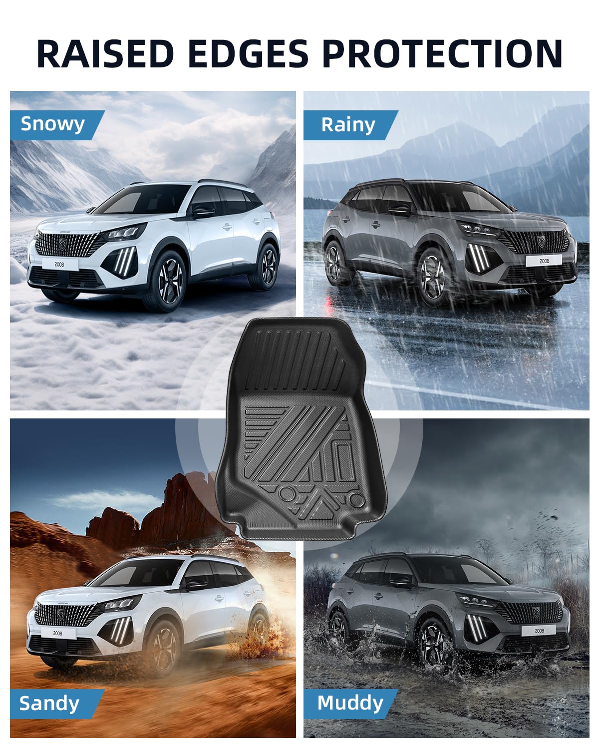 (3-Częściowy) TPE Dywaniki Kompatybilne z Peugeot 2008 2020-2026 | Maty Podłogowa Oryginalna, Dywaniki Samochodowe z Wysokimi Krawędziami, Akcesoria Antypoślizgowymi i Wodoodpornymi