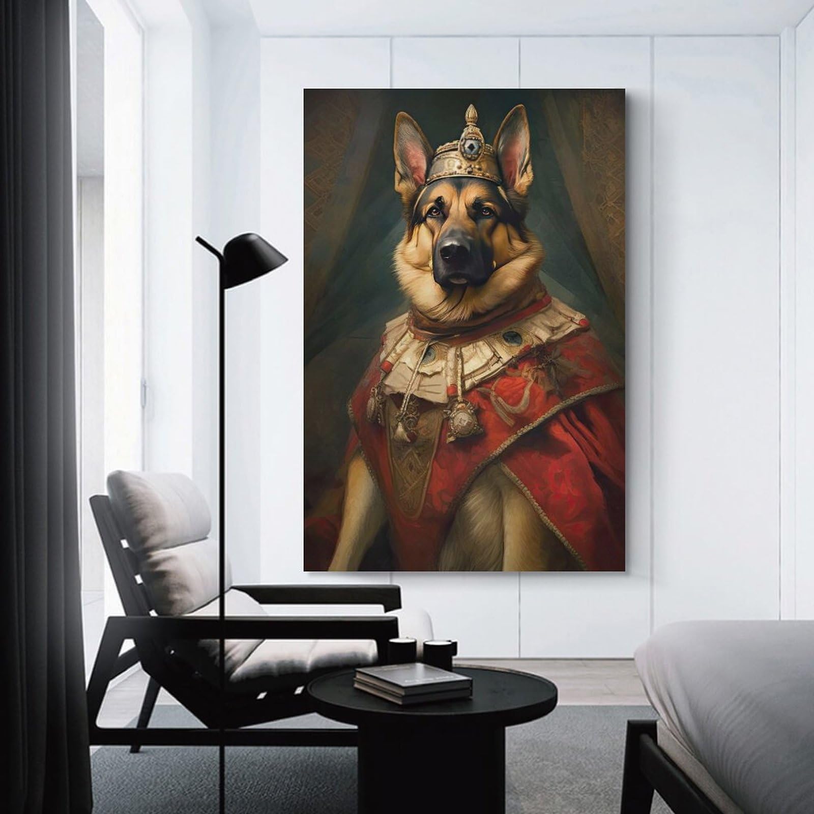 Junmoney Canvas Wall Art German Shepherd The King, 24x36inch(60x90cm), for Living Room, Bedroom, Office Or Hallway, Decorative Artwork with Broad Appeal