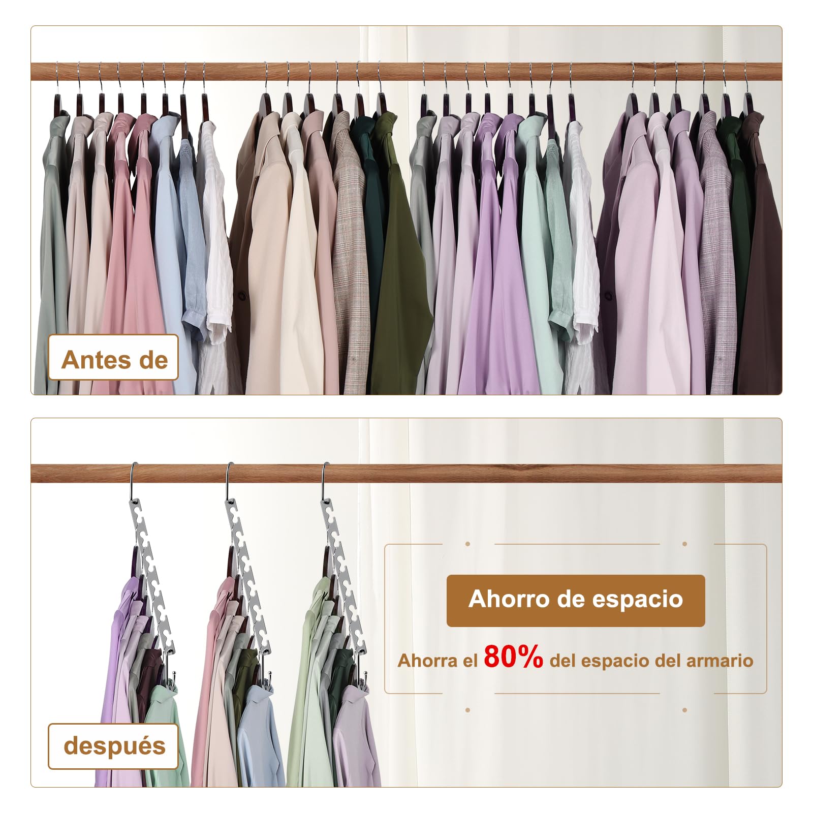Magic - Perchas de metal resistentes para ahorrar espacio, organizador de armario, ahorro de espacio, paquete de 8 perchas en cascada