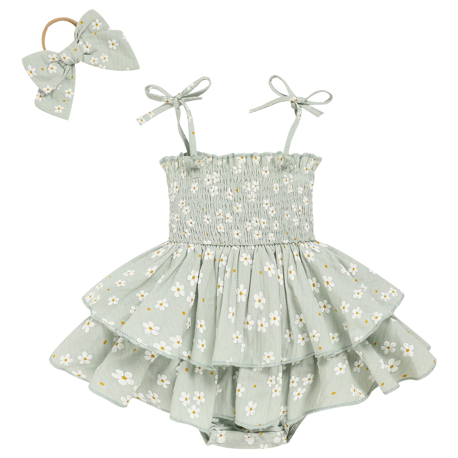 Baby Girl Summer Outfits Infant Double Romper - Sleeveless Bodysuit & Cake Smash Outfit