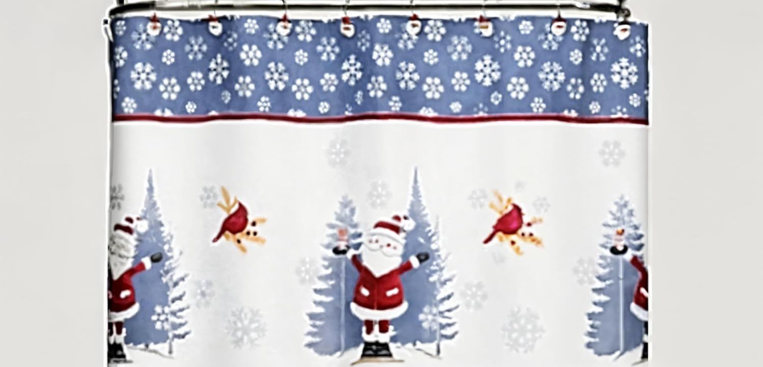 Winter Wonderland Sterling Santa Holiday Shower Curtain & Hook Set