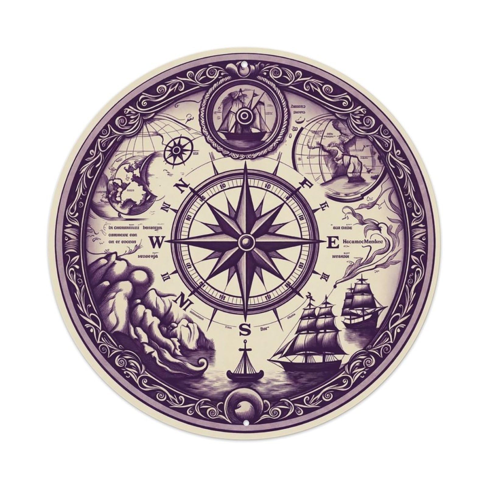 Vintage Nautical Compass World Map Cosmic Chronicle Metal Tin Sign