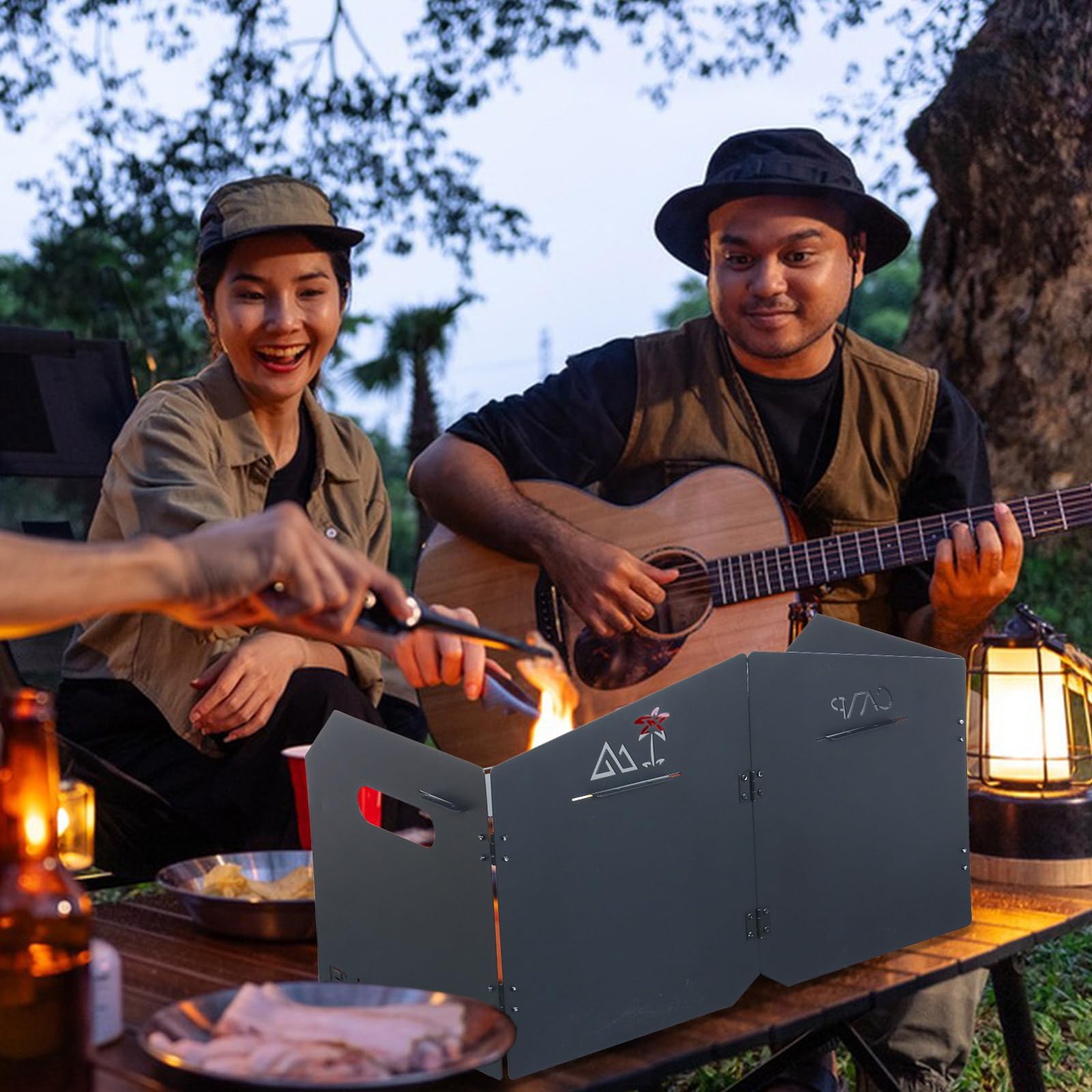 4 placas para estufa de camping, parabrisas, bloqueador de viento de metal, plegable, con bolsa de almacenamiento, pantalla de viento para estufa al aire libre, accesorios para camping,