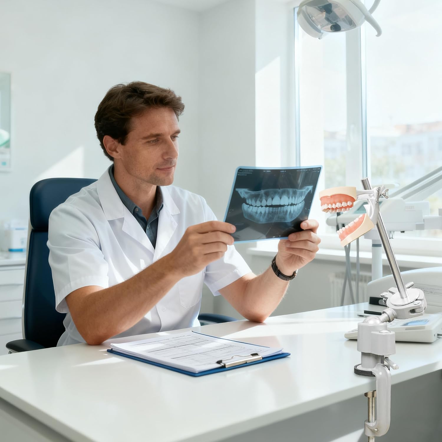Dental Teeth Model Typodont Mounting Pole Set (Teeth Model Not Included), Desktop Fixed Support 360° Adjustable Rotating Stand for Dental Training Education Lecture