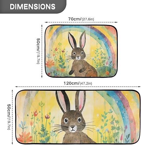Miniatura 3 de Kitchen Mats for Floor 2 Piece Set Paintingcute Rabbit Print, Anti Skid Cushioned Water Absorbent Kitchen Rugs Door Mat Floor Mats for Kitchen Sink