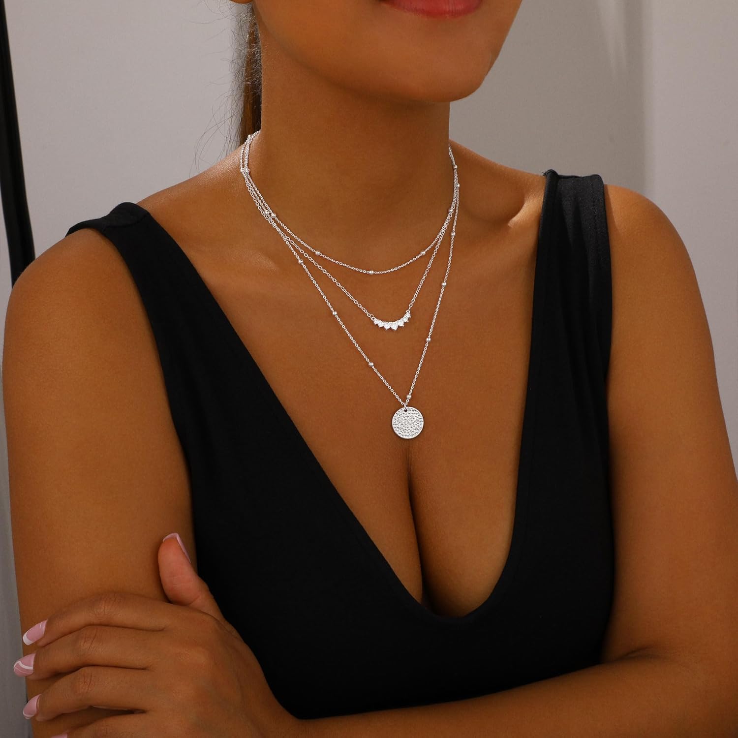 BBV Layered Gold Necklaces for Women Stackable Dainty 14K Gold Plated Silver Chain Necklace Layering Cute Fashion Pendant Choker Necklaces Trendy Jewelry Set Gifts for Women - Image 3