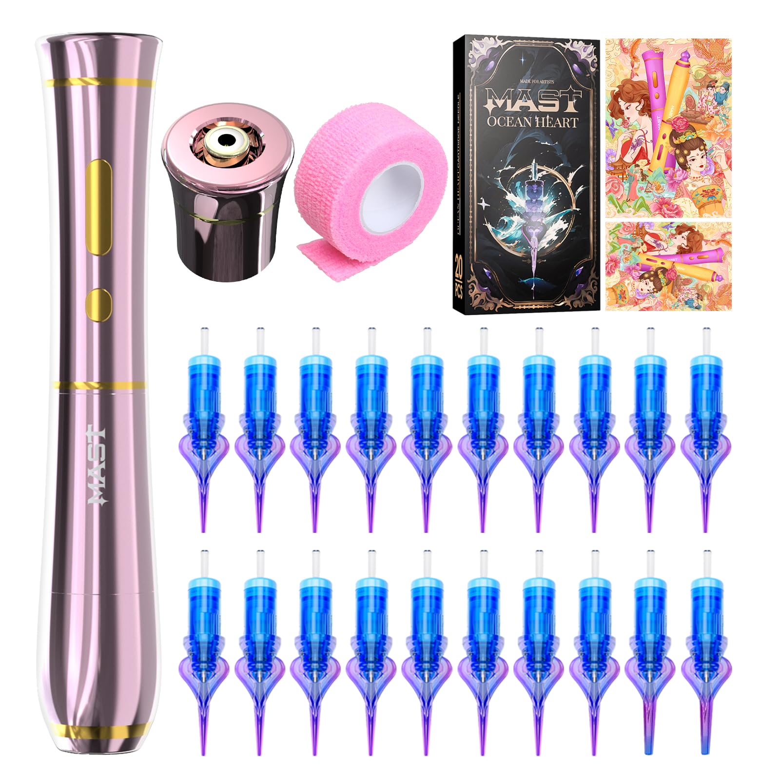 Mast Tattoo P40 Wireless Tattoo Pen Machine Rotary Tattoo Gun Lightweight Digital Display Slim Frame for Women Aritst (Pink)