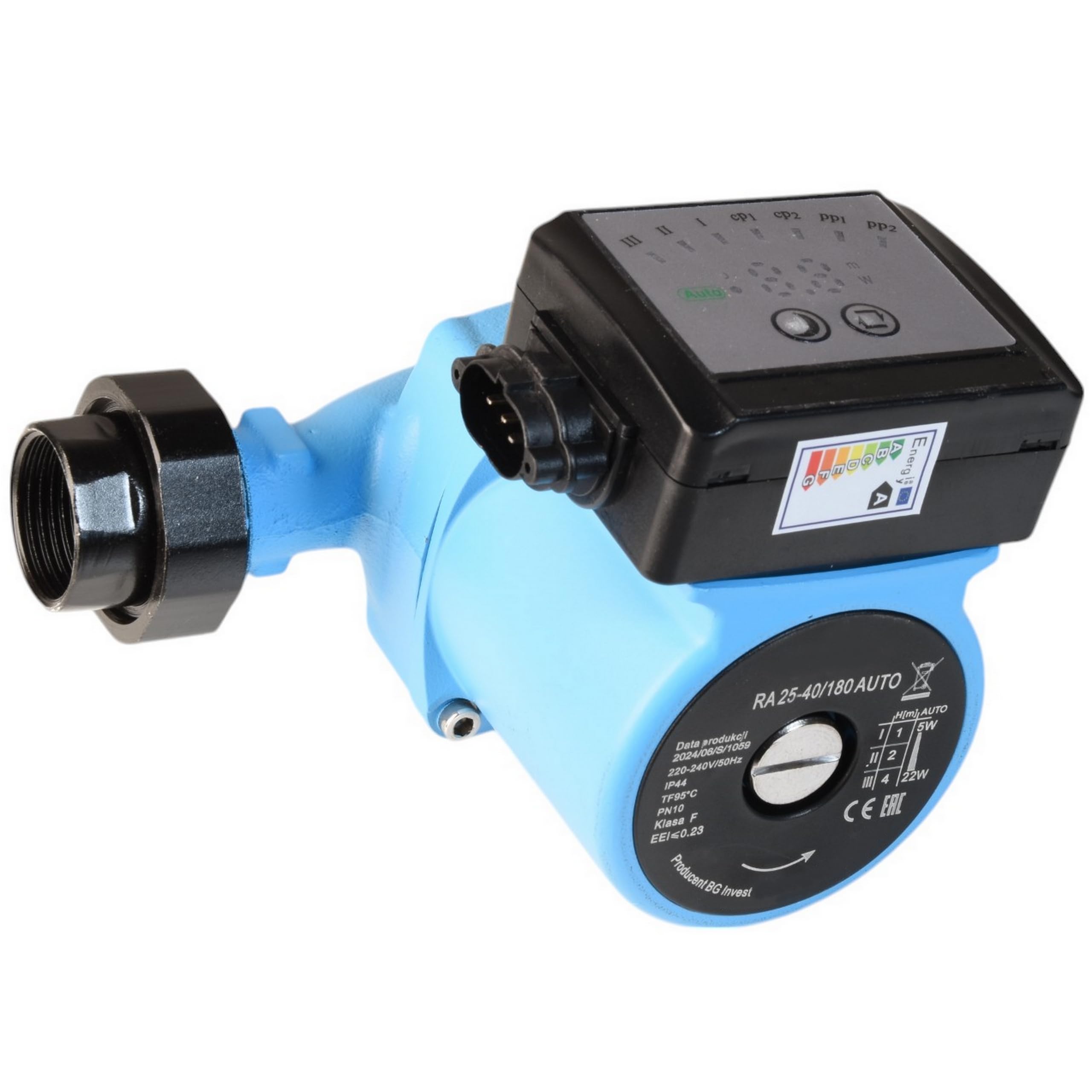 Pompa Obiegowa RA 25-40/180 AUTO do Wody Cyrkulacyjna 3-biegowa (5-22W, 2700 l/h, max. podnoszenie 4m) Tryb Nocny Energooszczędna CO C.O.