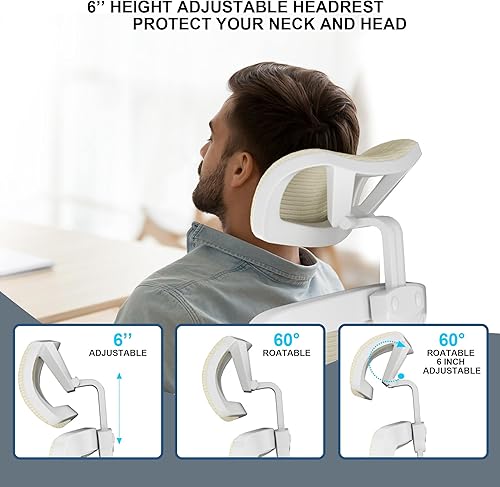 Miniatura 6 de Silla de oficina ergonómica con reposacabezas ajustable y soporte lumbar, silla de escritorio con respaldo alto con brazos abatibles, silla