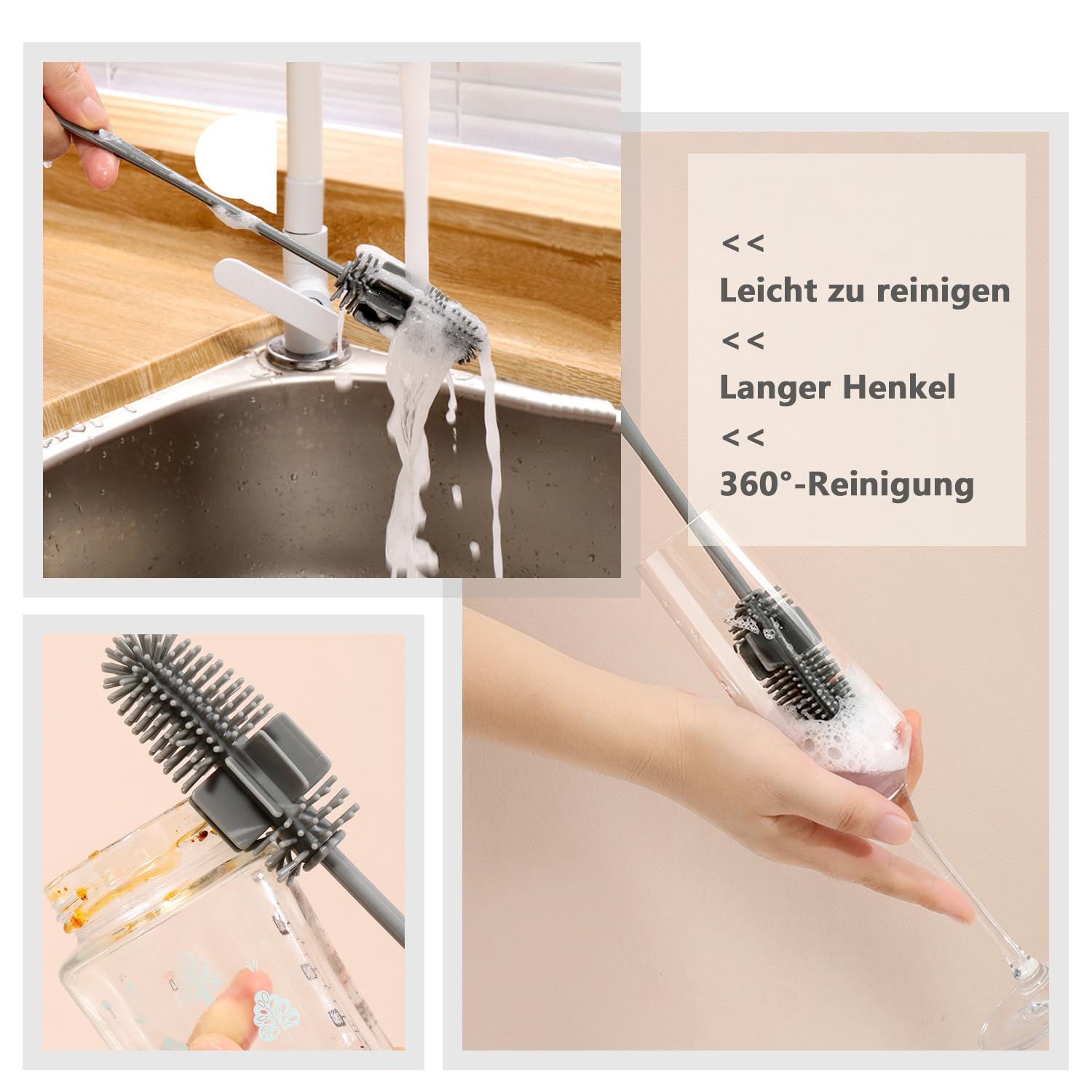 Spazzola Per Bottiglie In Silicone - Manico Lungo Per Pulizia Profonda, 18x3 Cm - Foto 6