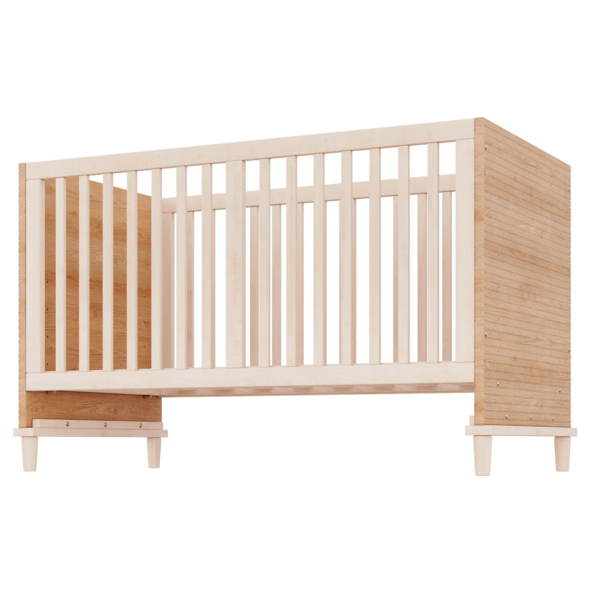 SUKY Gitterbett, 5-stufige Höhenverstellung, Babybett mit stabilen Stützbeinen, ohne Matratze, Naturholzfarbe, 70 x 140 x 87 cm, Natürlich