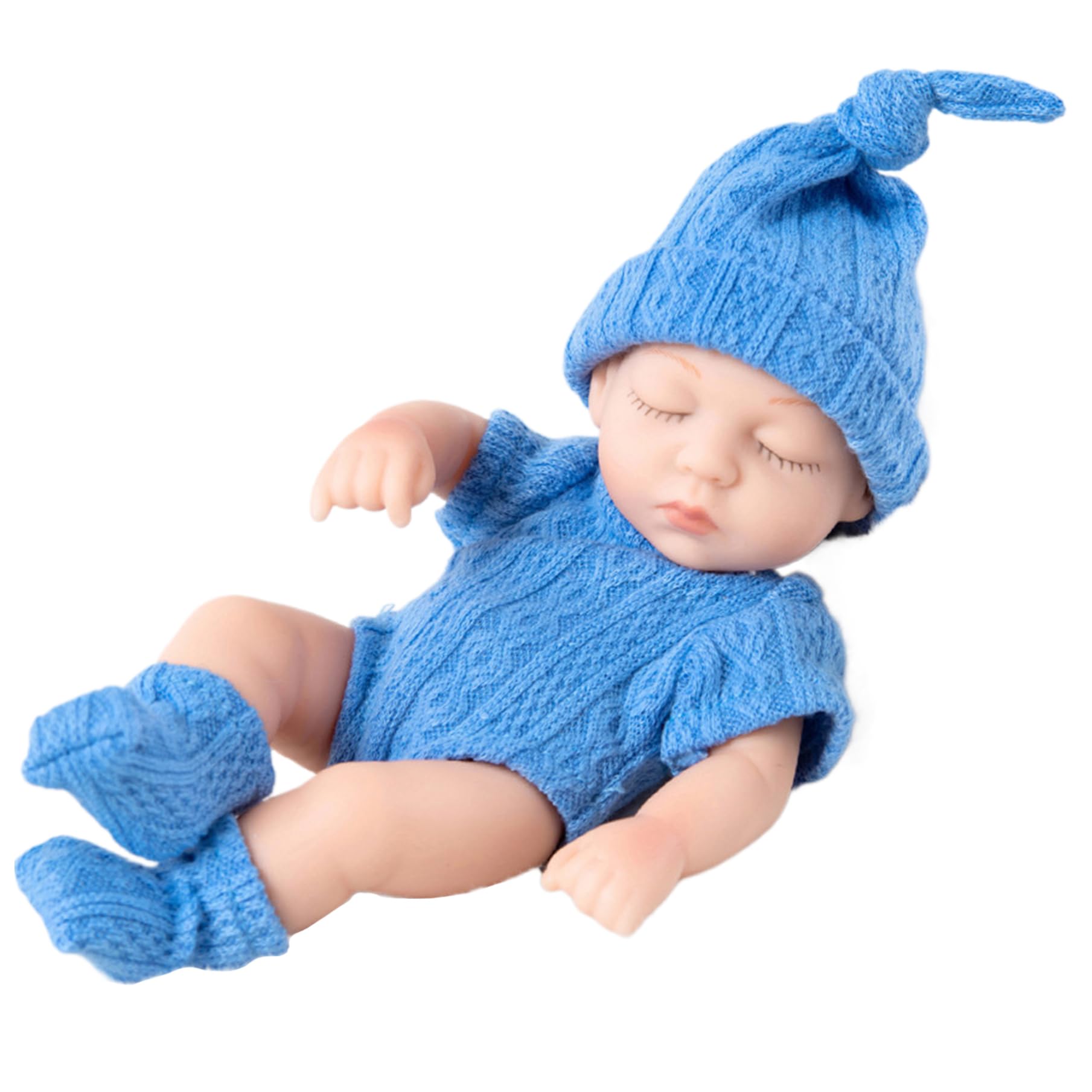 Vistnale Silicone Baby Doll, Mini Baby Dolls 7" Cute Mini Closed Eyes Dolls Realistic Newborn Soft Auntic Silicone Full Body Sleeping Doll with Clothes Toy for Kids, Style 2
