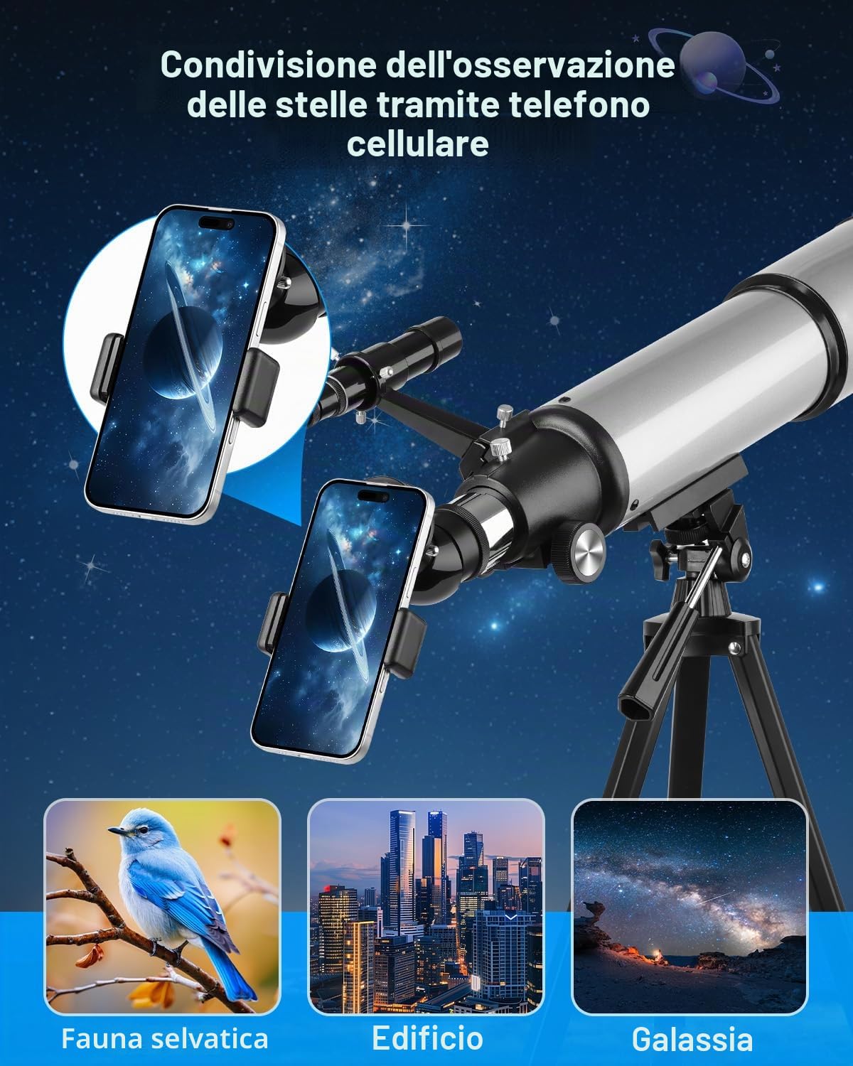 Teleskop Astronomie 90/600mm Telescopio 90 mm Apertura 600 mm Telescopio per Bambini Principianti Telescopiokit Astronomia per Adulti con Zaino e 2 oculari Adattatore Set per astronomia