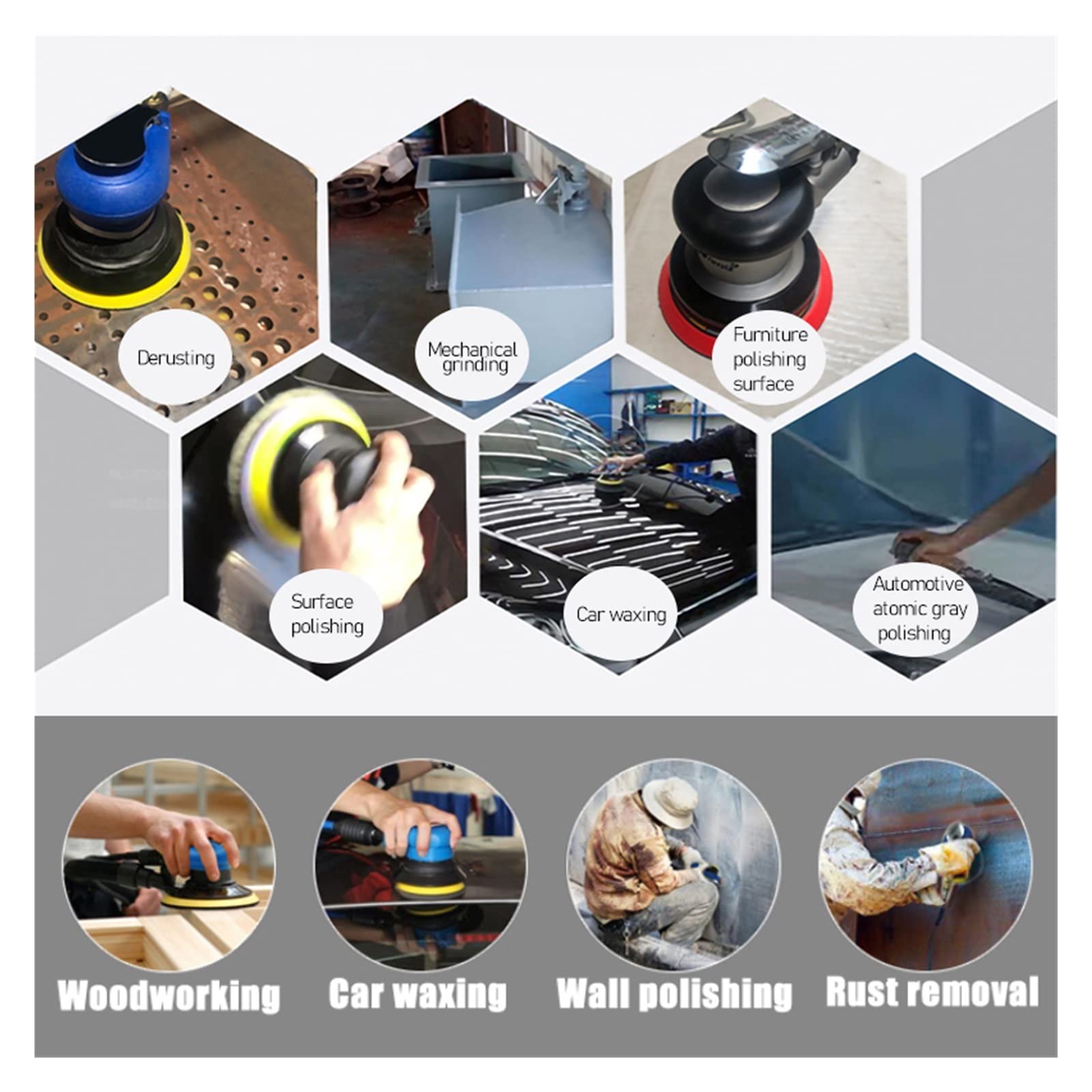 6 Inch Pneumatic Polishing Machine Car Polisher Dual Action Air Sander Waxing Grinding Sandpaper Set For Boat, And