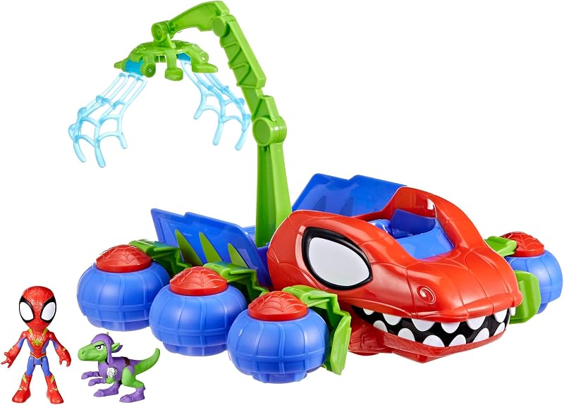 Hasbro Spidey and His Amazing Friends Marvel Dinowebs Crawler Toy para niños, juego interactivo de Spider-Man con figuras