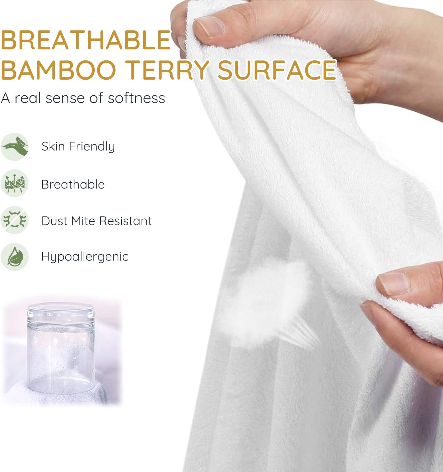 LUTE Cooling Mattress Protector Twin XL Size, 100% Waterproof Ultra Soft Bamboo Mattress Cover, Vinyl-Free Terry Cloth Mattress Topper, Deep Pocket Skirt Fit Mattress up to 6- 18 inch: Kitchen & Dining