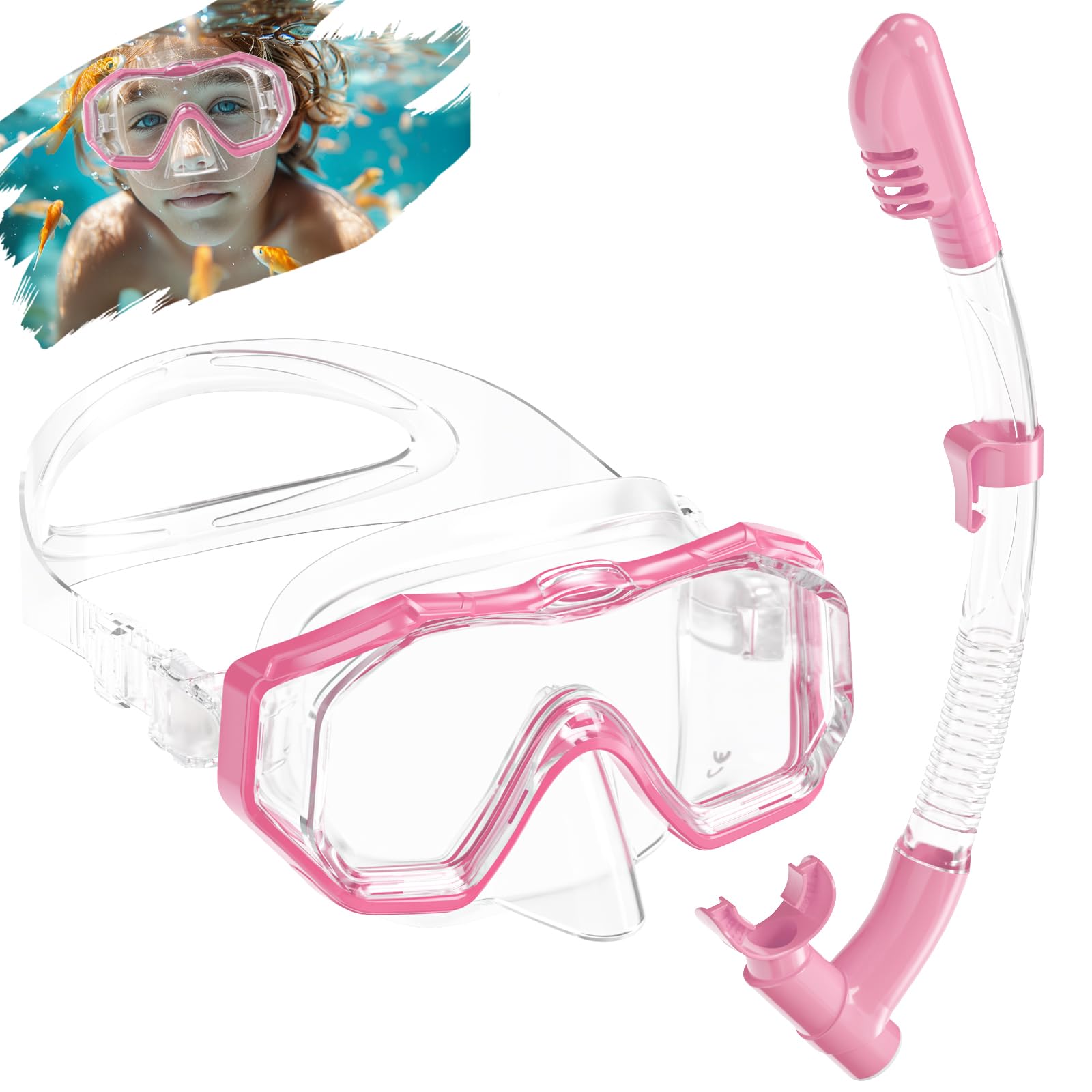 Maschera Subacquea Bambini, Maschera Snorkeling Bambino Con Lenti In PVC, Panoramici A 180°, Con Guarnizione In Silicone, Anti-Perdita e Ppannamento, Occhialini Nuoto Bambini 4-10 Età