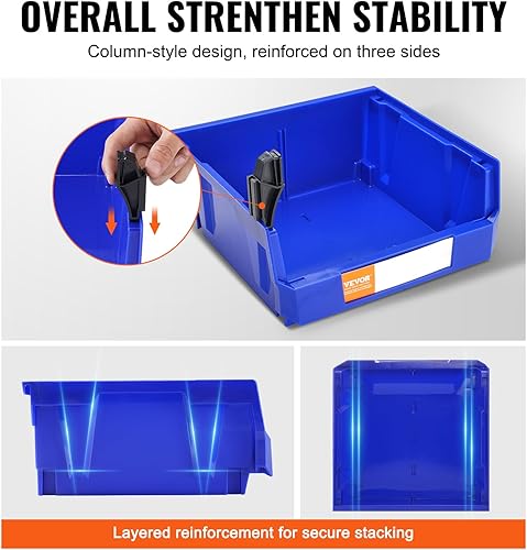 Miniatura 4 de VEVOR Paquete de 6 contenedores apilables de plástico (11 x 11 x 5 pulgadas), contenedores organizadores de almacenamiento colgantes, contenedores