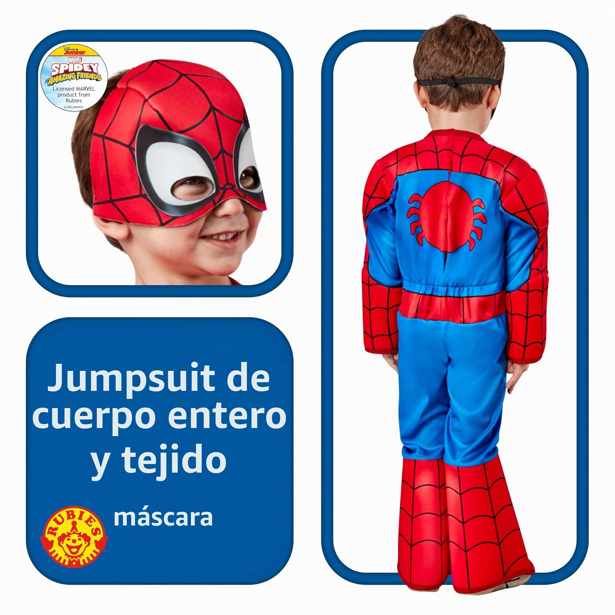 Rubies Disfraz Spidey Deluxe para niños y niñas, Jumpsuit de lujo, cubrebotas y máscara, Oficial Spidey & Friends para Carnaval, Halloween, Navidad y cumpleaños