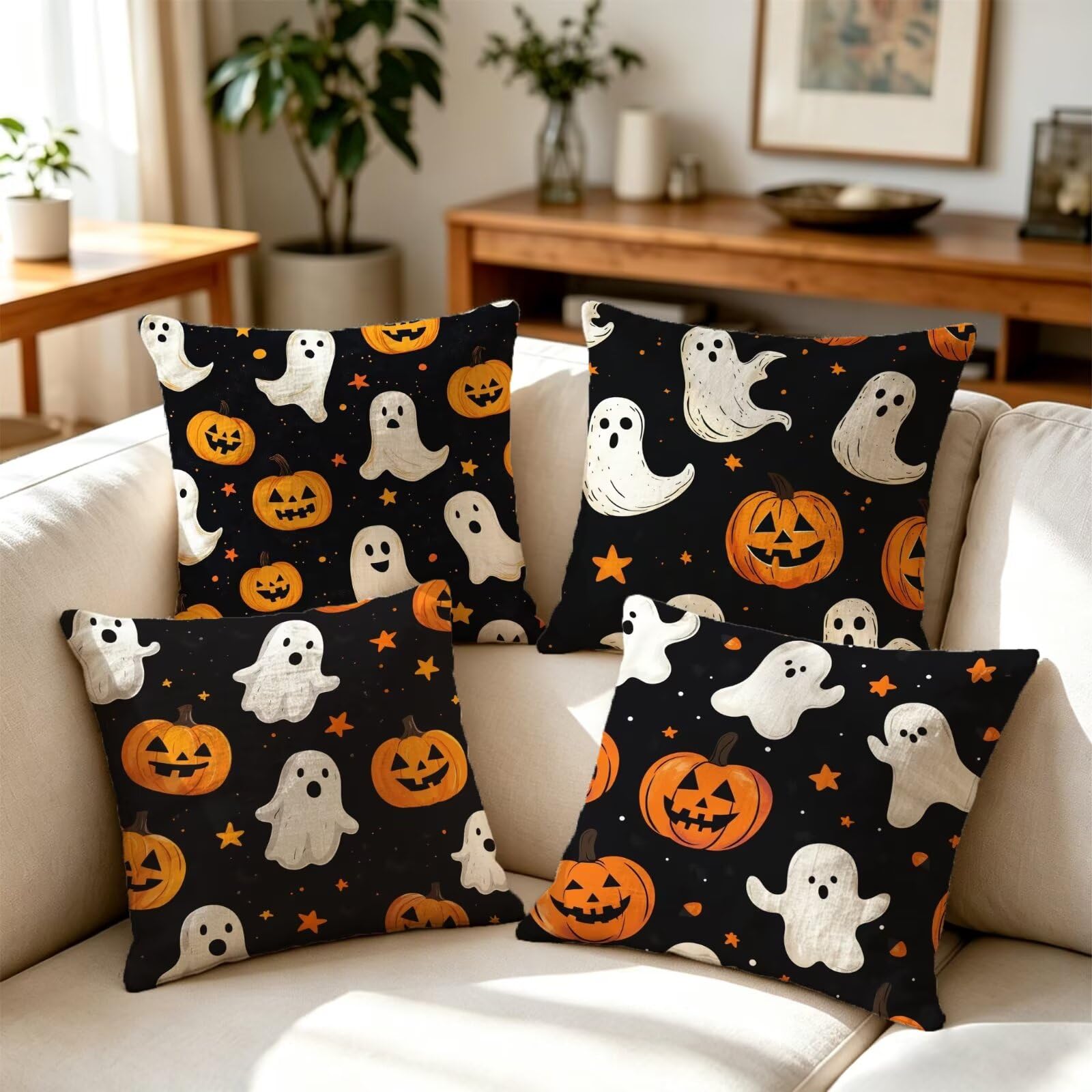 Fundas de Cojines Calabaza Juego de 4 Lino Cojines Exterior 45x45cm GJ-96
