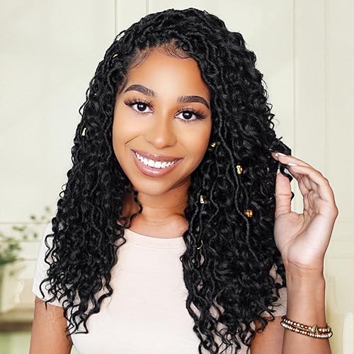 Miniatura 9 de Goddess Locs - 8 paquetes de cabello de ganchillo rizado preanudado sintético, trenzas de ganchillo bohemias para mujeres negras (12 pulgadas T350)