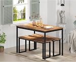 Sogesfurniture Table à manger avec deux bancs / 3 Ensemble de pièces en bois de la table Top construction de cadre métallique robuste, Ensemble de table à manger pour petits espaces de la maison meubles rectangulaires modernes, BHCA-CZJYB-yzld01