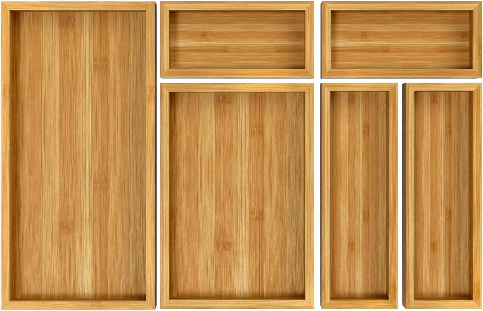 MaxGear Bamboo Kitchen Drawer Organizer, 18x15x2 Inches with 6 Adjustable Compartments, Utensils Cutlery and Flatware Storage for Silverware and Kitchen Accessories