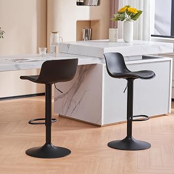 YOUNIKE Bar Stools Set of 2 Modern PU Leather Counter Height Barstools Black, Padded Adjustable Swivel High Chairs with Low Back for Breakfast Kitchen Counter Island