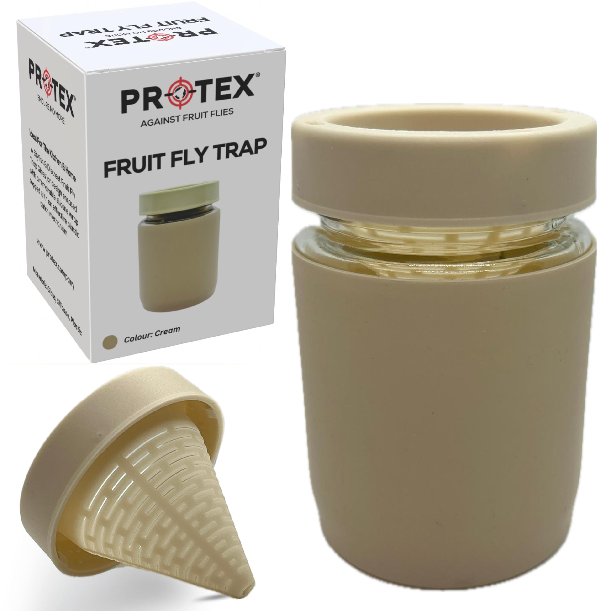 PR0TEX Fruit Fly Trap. Stylish & Discreet, Reusable Highly Effective Fruit Fly Trap, Ideal for Home & Kitchen, Glass Design Fruit Fly Catcher. Elegant Solution to Remove Fruit Flies. (Cream)
