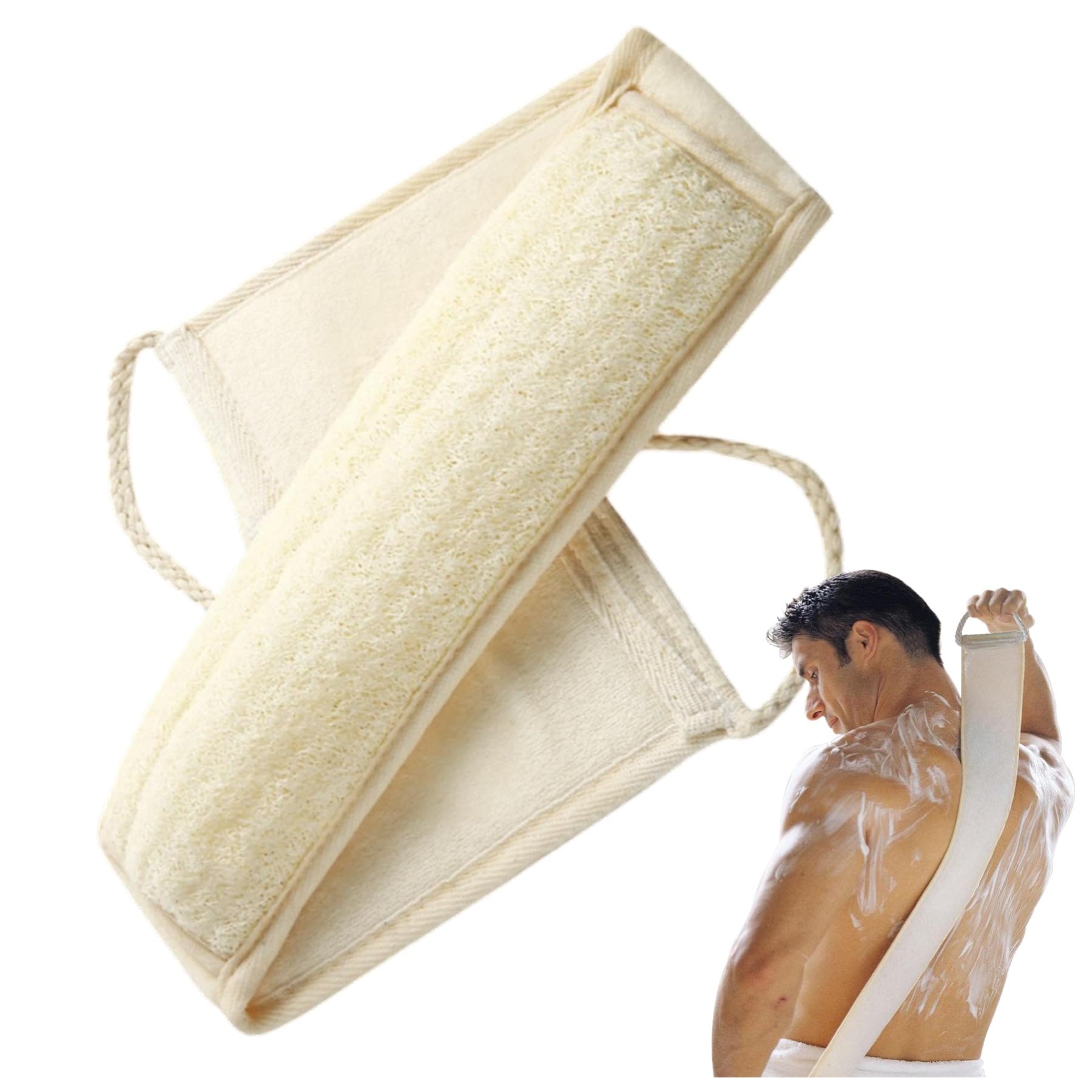 YUNKWONG Natural Loofah Sponge, Exfoliating Body Scrubber for Men Women, Loofah with Handle, Exfoliating Back Scrubber for Shower Set, Deeply Clean &
