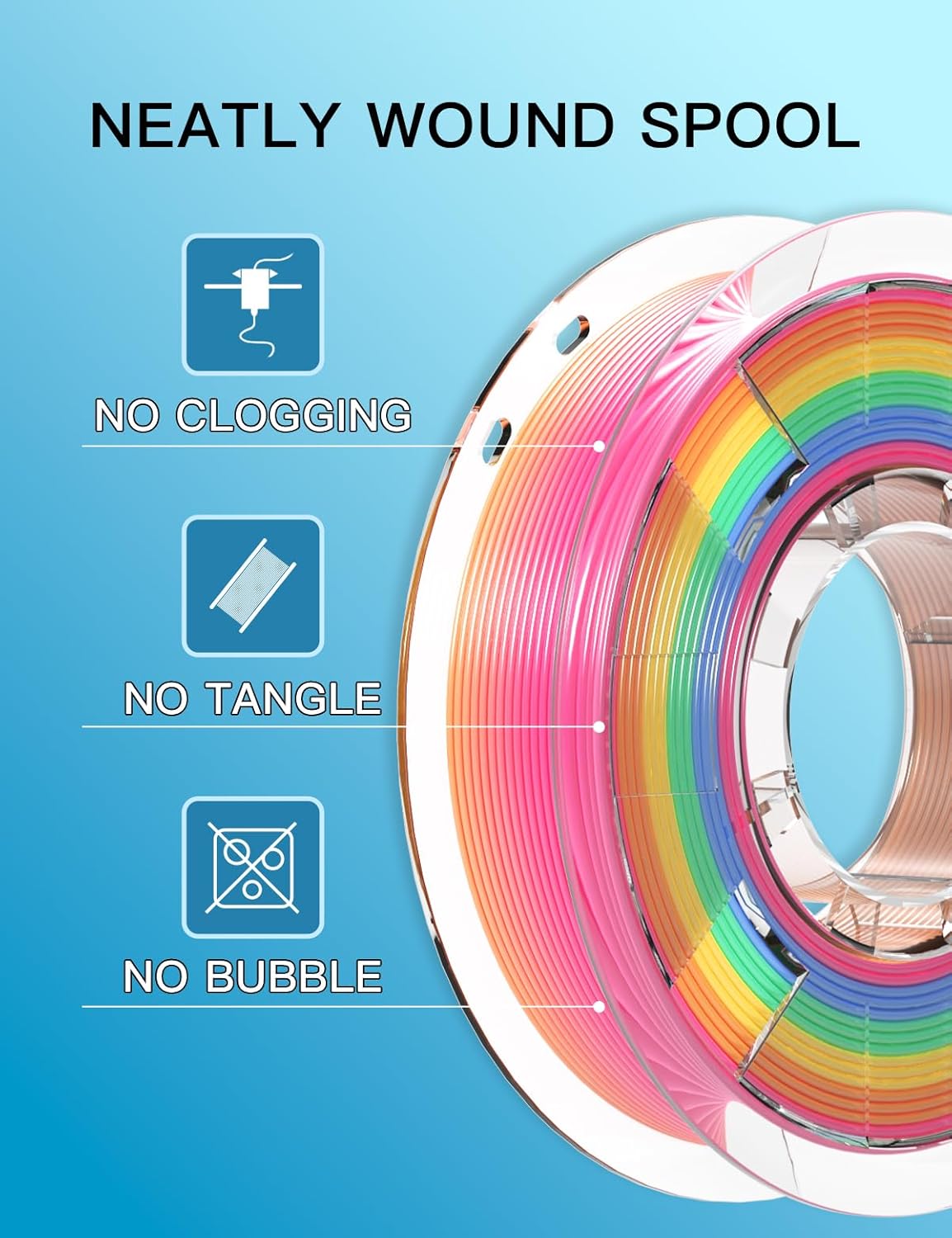 PINBALL Silk Rainbow PLA 3D Printer Filament 1.75mm Shiny Multi-Color Changing Filament 3D Printing PLA Filament Dimensional Accuracy +/- 0.02mm 250g*4 Silk Rainbow