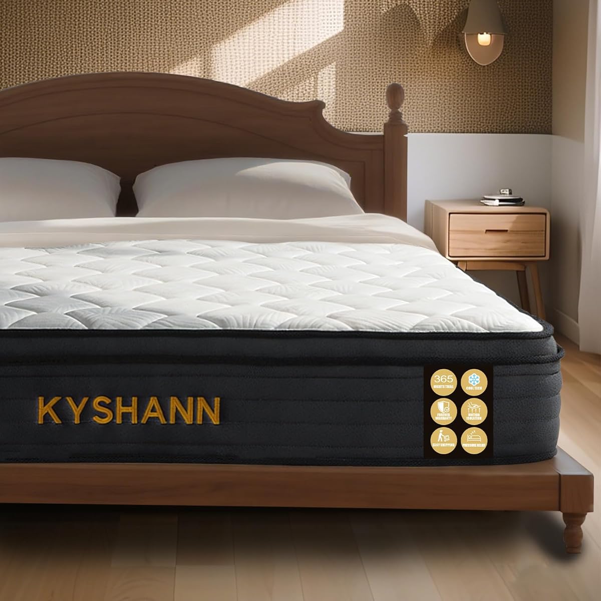 Kyshann Queen Mattress,12 Inch Memory Foam Individual Pocket Spring Mattresses,Motion Isolation,Edge Support,Zoned Pressure Relief,Fiberglass Free,Medium Firm,Mattress in A Box