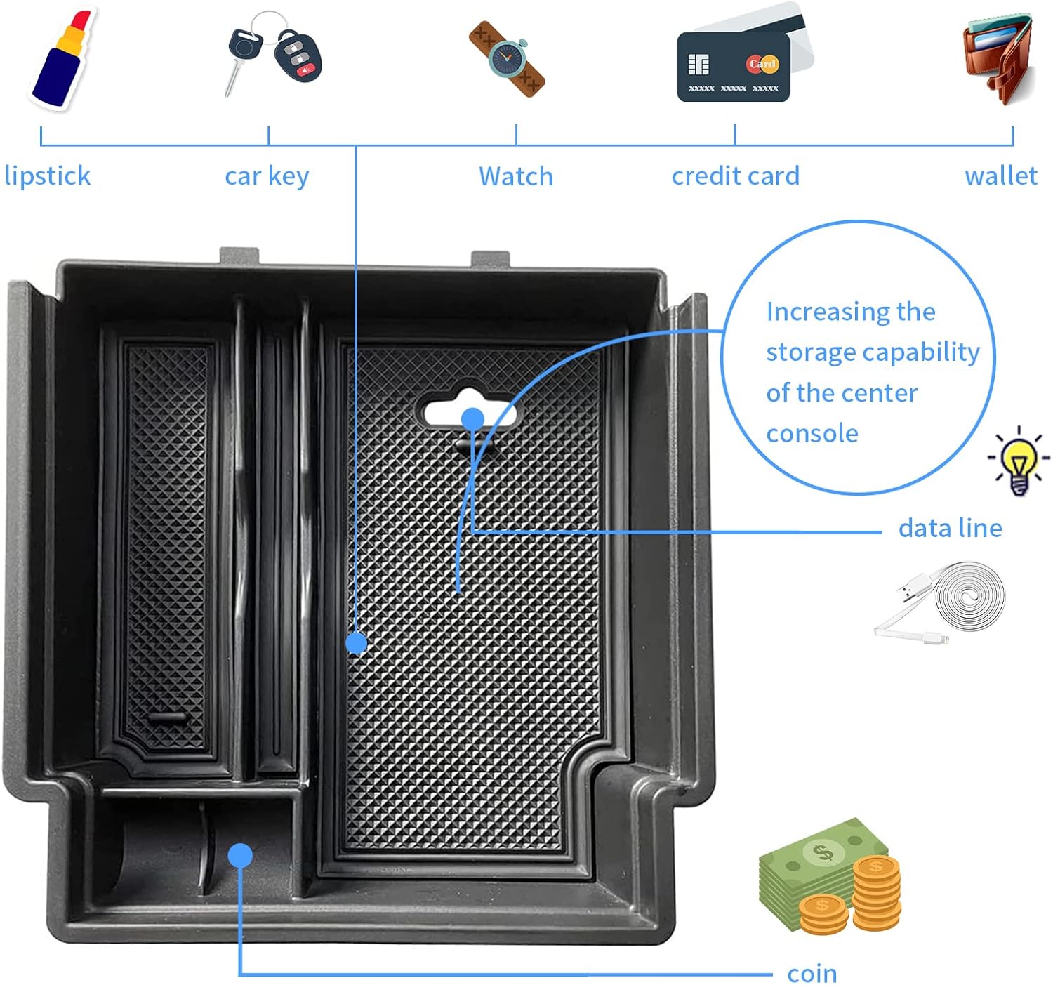 YEE PIN EVOQUE 보관함 호환 가능 레인지 로버 EVOQUE 2022 2023 팔걸이 정리함 액세서리용 센터 콘솔 정리함  트레이 미끄럼 방지 매트-Freehip.co.kr