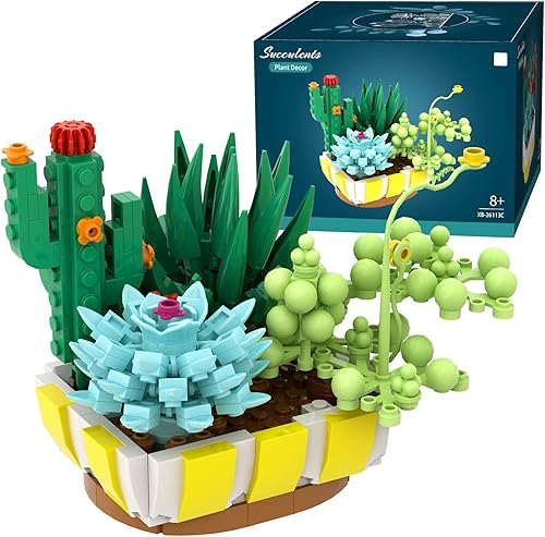 Miniatura 3 de Bloques de construcción 4 en 1 de suculentas, construye una decoración de exhibición de plantas suculentas para el hogar u oficina (360 piezas)