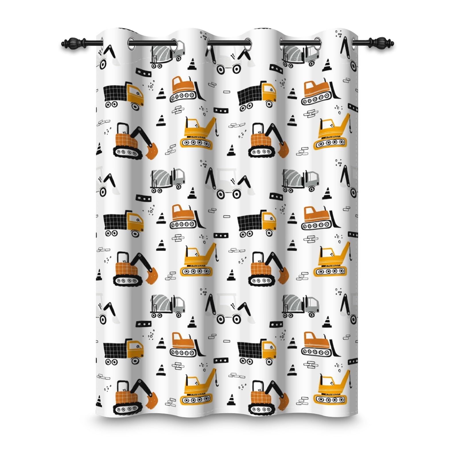 ggaimwf 42"x 63" Cartoon Truck Eyelet Curtain for Boys Bedroom Bulldozer Crane Vehicles Construction Blackout Insulated Thermal Grommet Window Drapes for Nursery Playroom Living Room,1 Single Panel — image 1