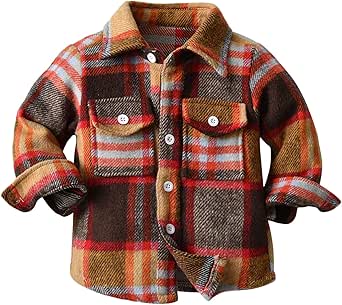 Red Shirt Boys TOWED22 Kids Toddler Boys Girls Button Down Plaid Flannel Shirt Baby Girl Boy Pocketed Long Sleeve Shirts Casual Fall Coat(Dark Green,7-8 Y Kids Plaid Shirt