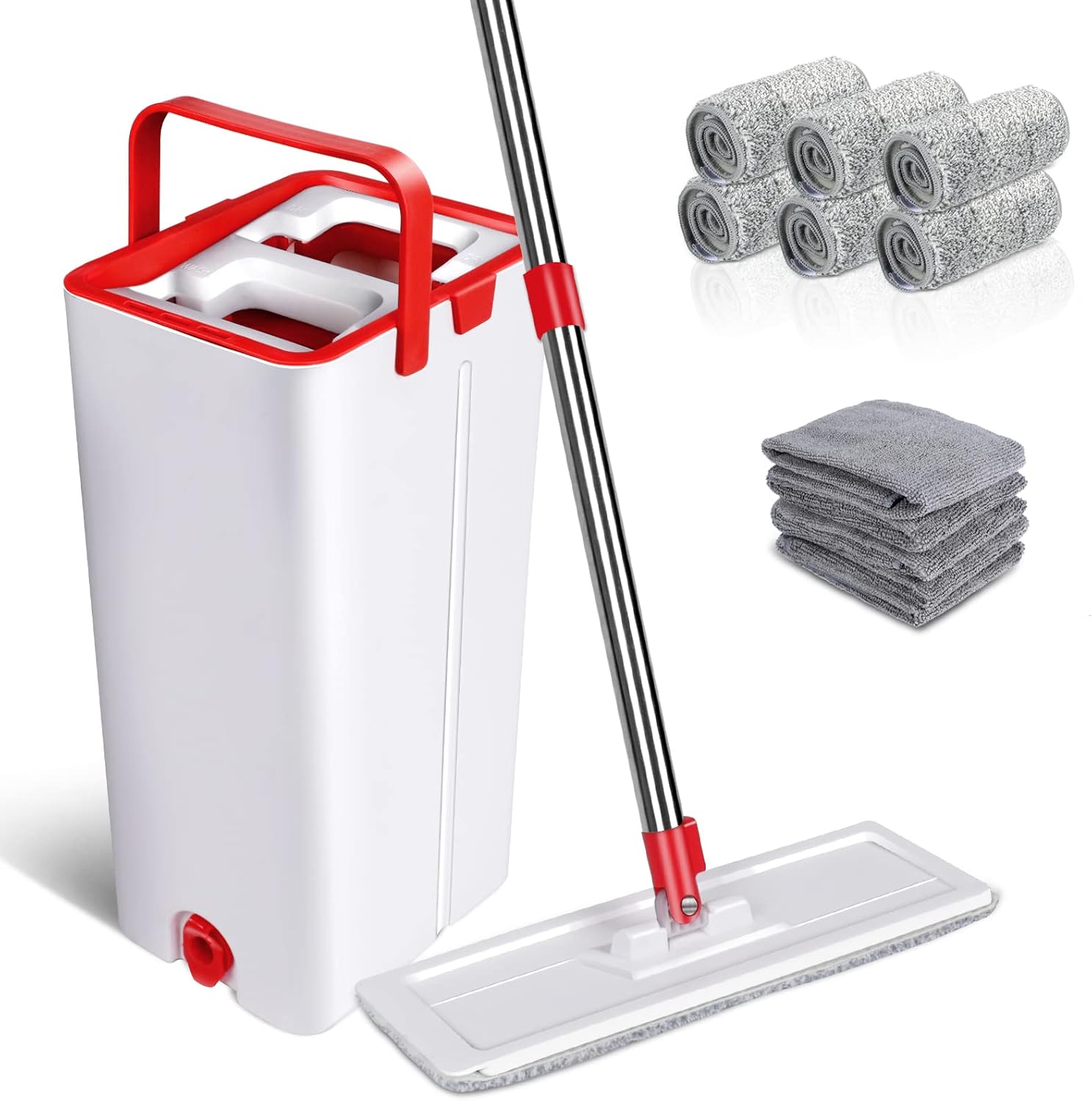 Myiosus Mop and Buckets Sets, Microfibre Flat Mop for Wet & Dry with