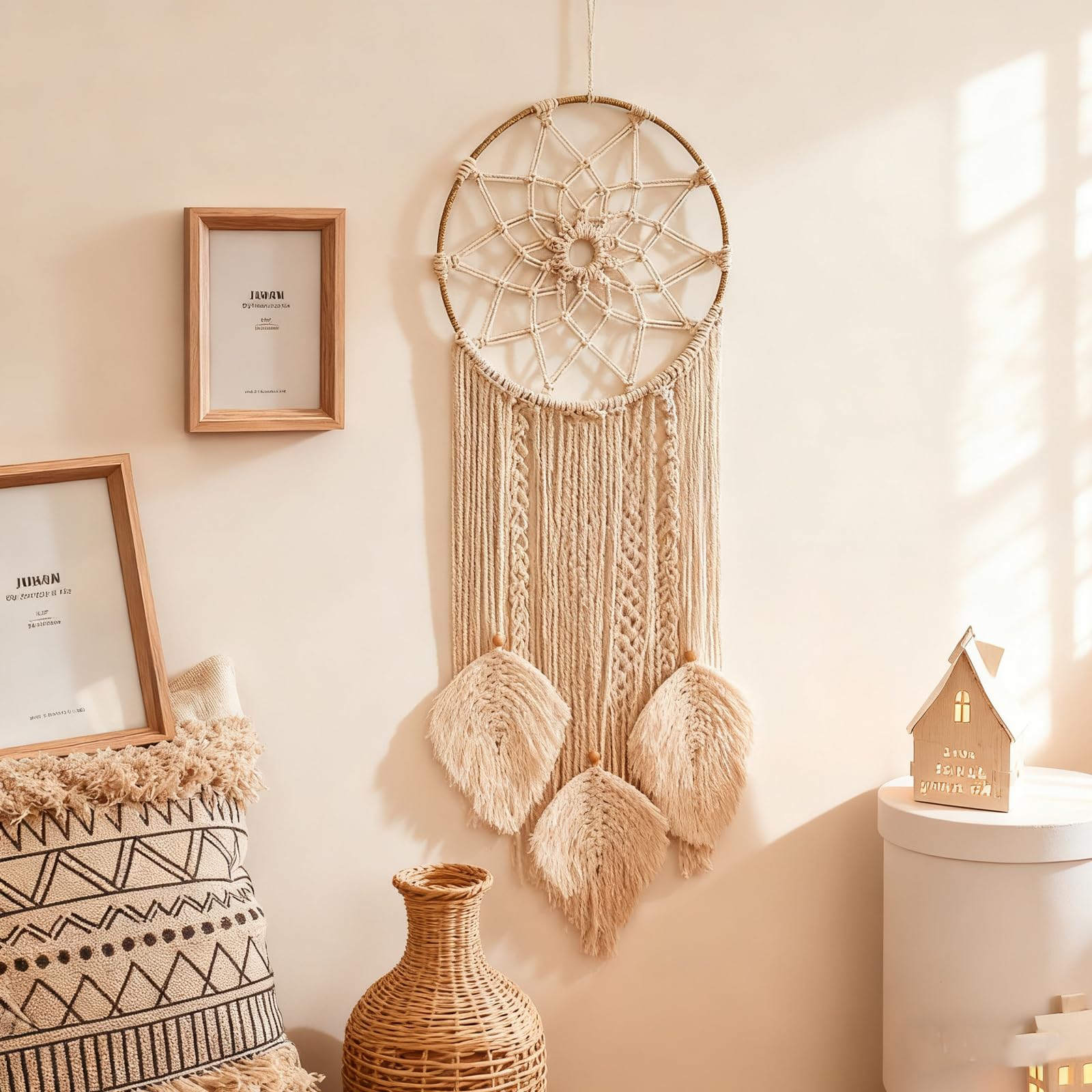 Ollanoos Handcrafted Boho Dream Catcher, Elegant Macrame Wall Hanging, Bedroom Decor for Home, Office, Weddings