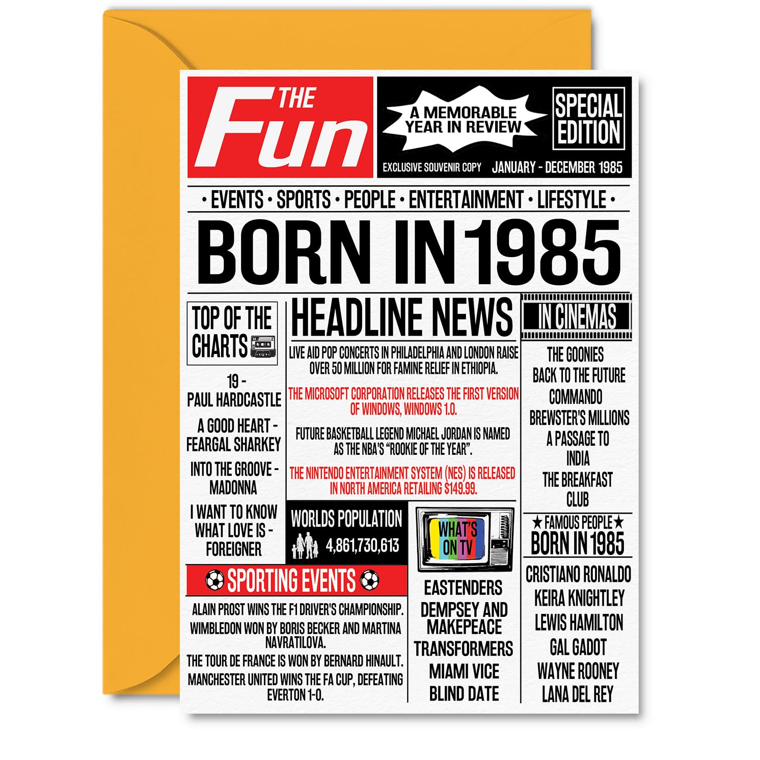 41st Birthday Cards for Women Men - Born In 1985 Newspaper - Happy 41 Birthday Card for Sister Brother Friend Vintage Retro Back In 1985, A5 Bday Greeting Cards