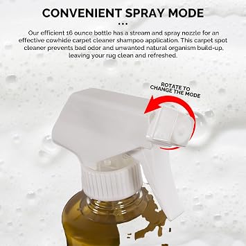 rodeo Cowhide Rug/Carpet Cleaning Solution Shampoo - Cowhide Carpet Spot Cleaner & Rug Cleaner Solution - Deep Cleaning Carpet Cleaner for Hide Rugs & Upholstery - Lemon Scent, USA-Made, 16oz