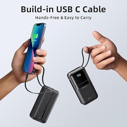 Miniatura 6 de MOKiN - Cargador portátil, 10000 mAh, 30 W, carga rápida, batería de teléfono con cable integrado, 4 salidas, cargador compacto de viaje USB C para